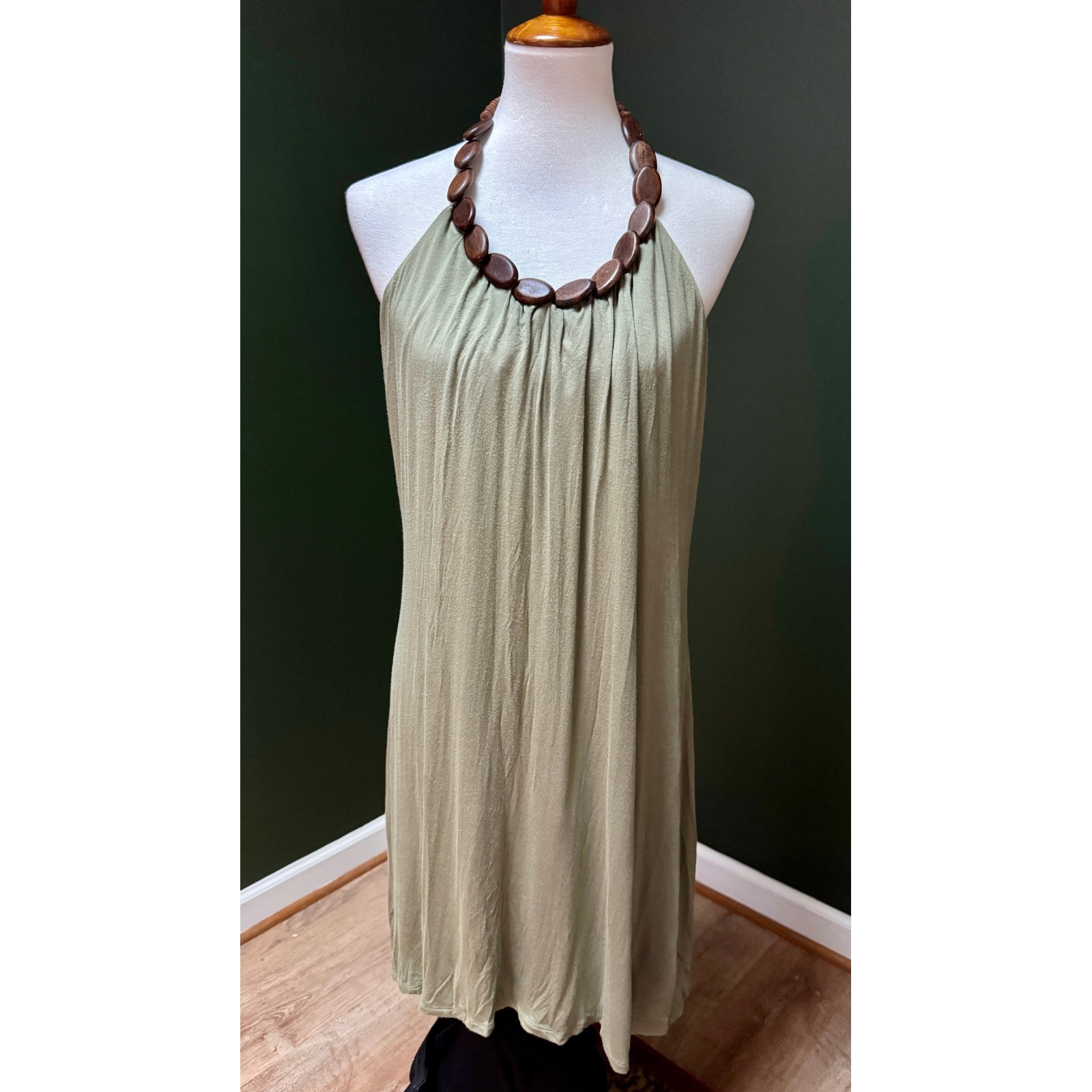Maurices Olive Green Halter Neck Gathered Midi Dress Women L